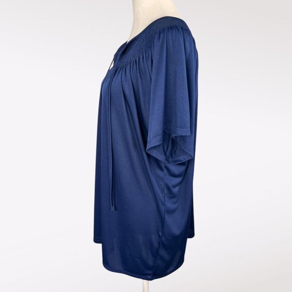 VTG Sara Morgan Blue Smocked Short Sleeve V-Neck Top Size Medium - Picture 4 of 8